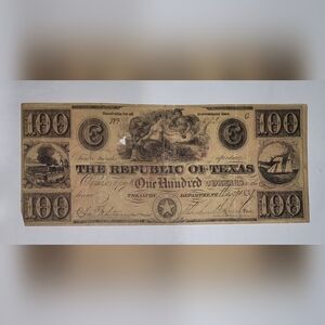 1839 100$ Republic of Texas currency